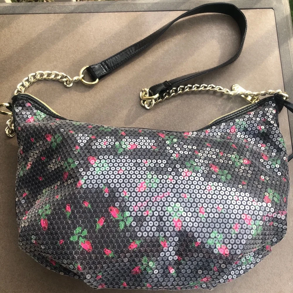 Betsey Johnson leopard blossom sequin hobo